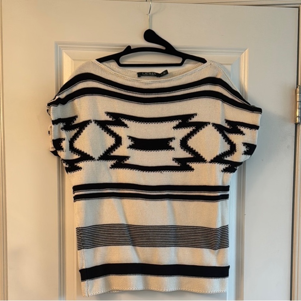 Ralph Lauren Black and White Geometric Knit Top